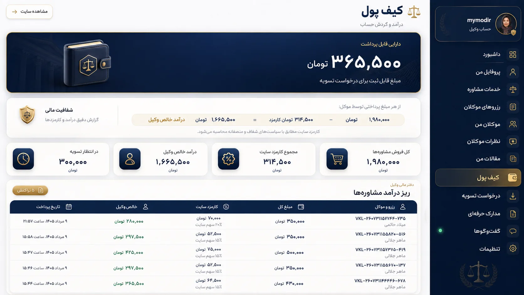 کیف پول وکیل-وب خانی